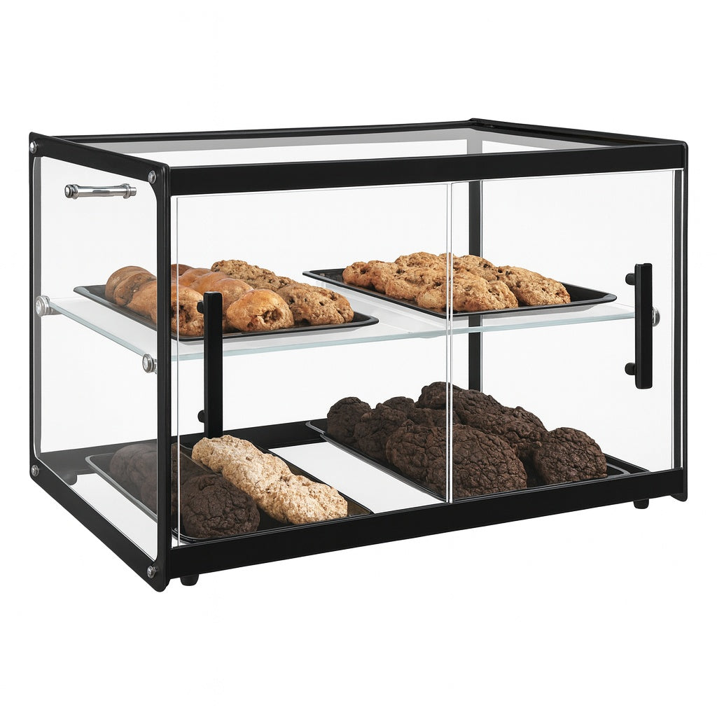 Koolmore 22 in Tiered Pastry Bakery Display Case with Shelf and Glass Sliding Door Dry Food Dispenser 2 2 cu ft Capacity