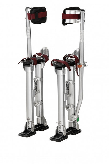 SVOPES Adjustable Drywall Stilts 18 in to 30 in Aluminum Tool Stilts with Protective Knee Pads Non Slip Work Stilts Silver