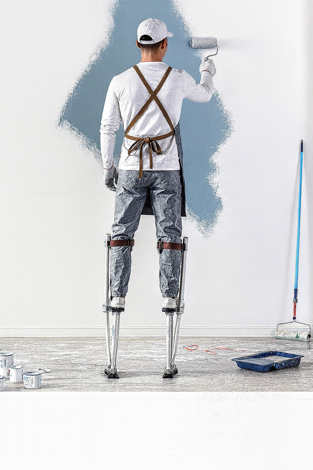 SVOPES Adjustable Drywall Stilts 18 in to 30 in Aluminum Tool Stilts with Protective Knee Pads Non Slip Work Stilts Silver