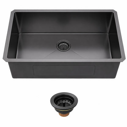 LORDEAR 30 in x 18 in Undermount Single Bowl 16 Gauge Stainless Steel Kitchen Sink with Strainer