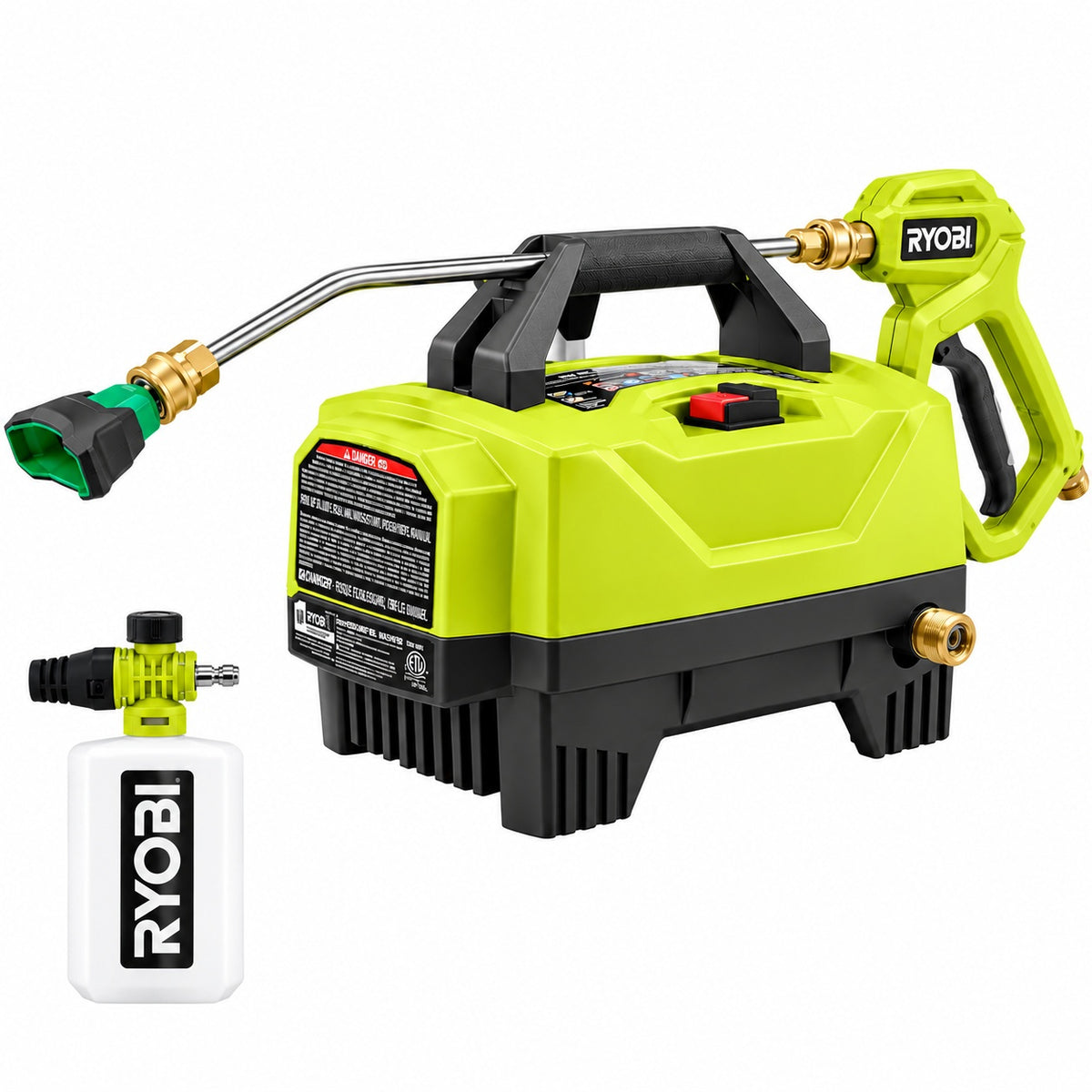 RYOBI 1200 PSI 1 8 GPM Cold Water Automotive High Flow Electric Pressure Washer Kit RY14AM12