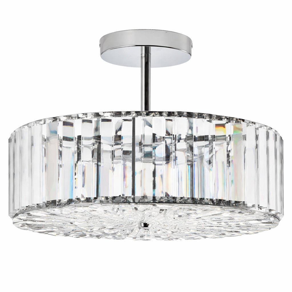 Merra 15 in 4 Light Nickel Crystal Semi Flush Mount Ceiling Light With Clear Glass Shade