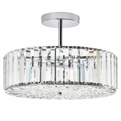 Merra 15 in 4 Light Nickel Crystal Semi Flush Mount Ceiling Light With Clear Glass Shade