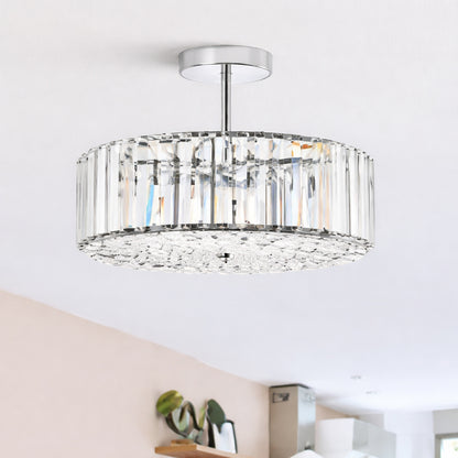 Merra 15 in 4 Light Nickel Crystal Semi Flush Mount Ceiling Light With Clear Glass Shade