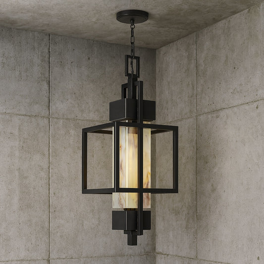 Modern 6W 1 Light 15 in. Black Pendant Light Exterior Hanging Lantern, Indoor Chandelier Fixture with Glass for Porch