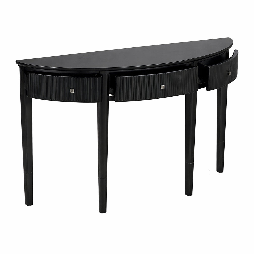 Polibi 51 1 in Black Curved Wood Console Table with Vertical Stripe Drawer Fronts and Four Legs RS