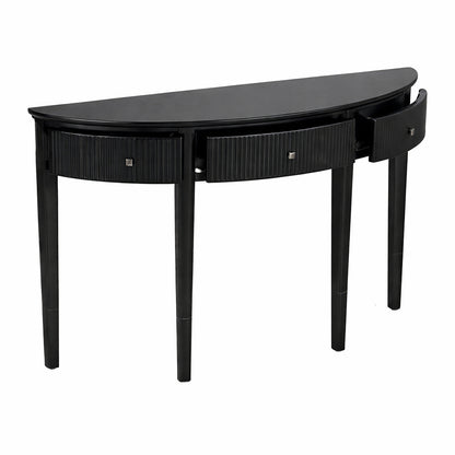 Polibi 51 1 in Black Curved Wood Console Table with Vertical Stripe Drawer Fronts and Four Legs RS