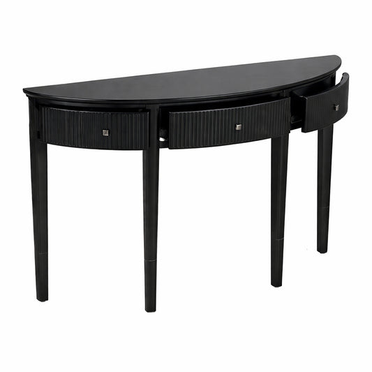 Polibi 51 1 in Black Curved Wood Console Table with Vertical Stripe Drawer Fronts and Four Legs RS