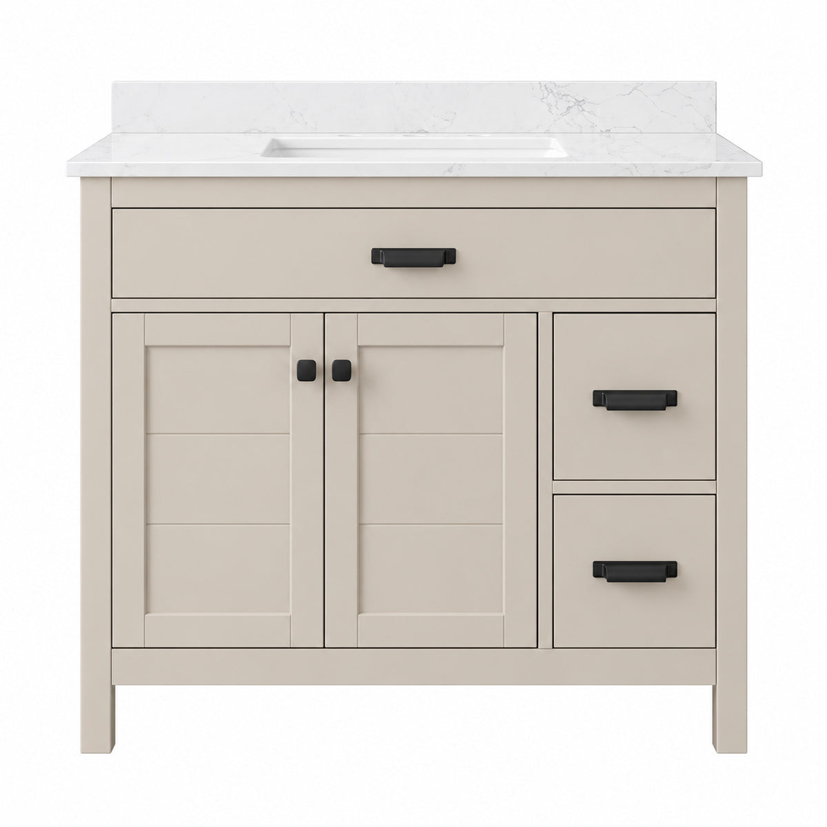 Home Decorators Collection Stanhope 37 in Single Sink Freestanding Even Better Beige Bath Vanity w Crystal White Engineered Stone Top Assembled SNBVT3722DR