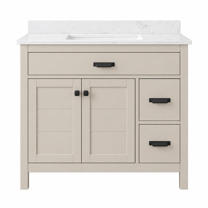 Home Decorators Collection Stanhope 37 in Single Sink Freestanding Even Better Beige Bath Vanity w Crystal White Engineered Stone Top Assembled SNBVT3722DR