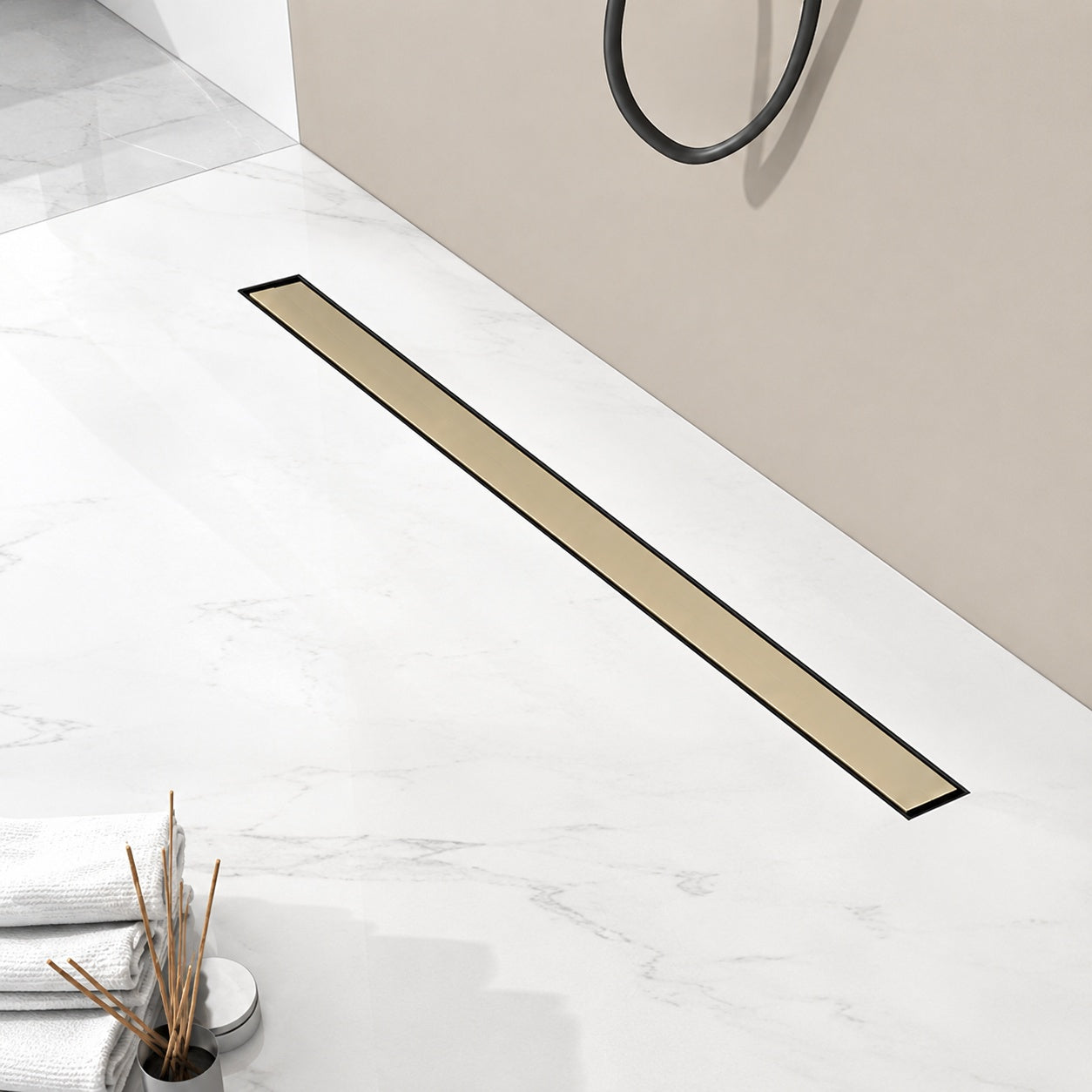 Tahanbath 24 in Linear Shower Drain Included Hair Strainer and Leveling Feet Z