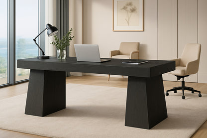 BYBLIGHT Moronia 55 1 in Rectangle Black Wood Executive Desk with Double Trapezoid Base Computer Desk Business Workstation Desk
