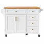 Harper Bright Designs White Kitchen Cart with Drop Leaf 5 Wheels Spice Rack Towel Rack 2 Doors 5 Drawers Adjustable Shelf