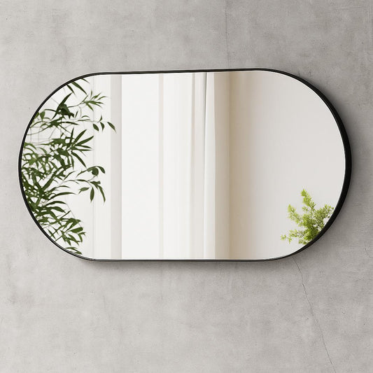 17 in. W x 30 in. H Oval Black Classic Aluminum Alloy Framed Wall Mirror