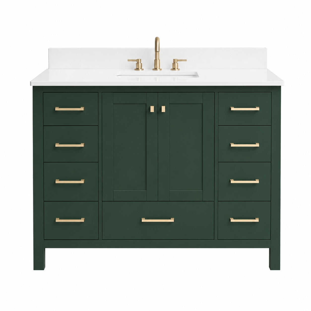 YASINU Bath Mist 48 in W Single Sink Freestanding Bath Vanity in Green with White Engineered Top