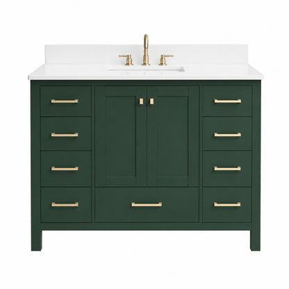 YASINU Bath Mist 48 in W Single Sink Freestanding Bath Vanity in Green with White Engineered Top