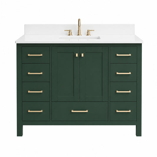 YASINU Bath Mist 48 in W Single Sink Freestanding Bath Vanity in Green with White Engineered Top