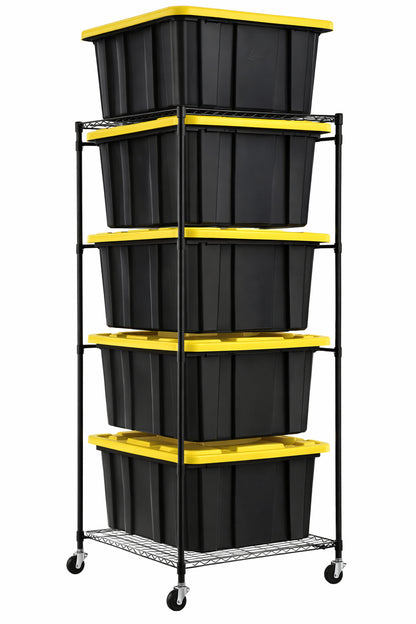 HDX Steel Wire Garage Storage Bin Rack with Casters for 27 Gal Tough Totes in Black 22 in W x 69 in H x 28 in D