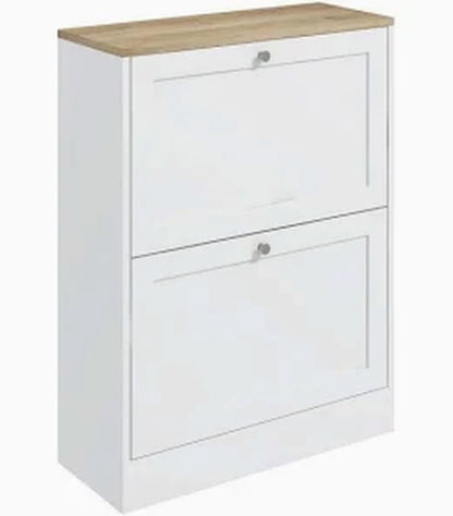 HOMCOM Slim Shoe Cabinet for Entryway Modern Hidden Shoe Storage Cabinet with 2 Flip Drawers and Adjustable Shelves