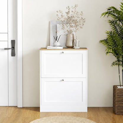 HOMCOM Slim Shoe Cabinet for Entryway Modern Hidden Shoe Storage Cabinet with 2 Flip Drawers and Adjustable Shelves