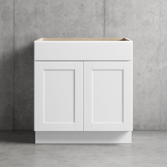 Shaker 33 in. W x 24 in. D x 34.5 in. H Assembled Sink Base Cabinet in Satin White