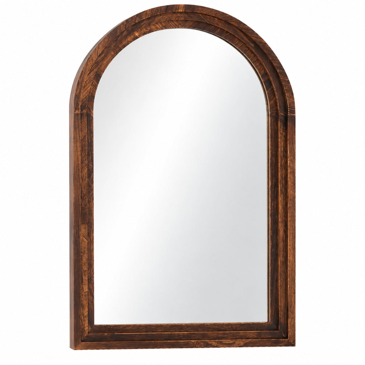 XRAMFY 24 in W x 36 in H Arched Classic Brown Wooden Framed Bathroom Vanity Mirror Wall Mirror 1026AC2436WM BN