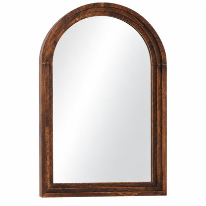 XRAMFY 24 in W x 36 in H Arched Classic Brown Wooden Framed Bathroom Vanity Mirror Wall Mirror 1026AC2436WM BN