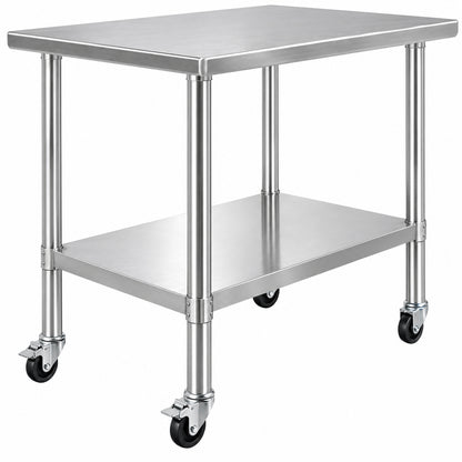 SVOPES 35 x 24 x 33 in Stainless Steel 700LBS Capacity 4 Wheels 3 Level Height Adjustable Kitchen Prep Table Silver SYGZT36X24INDJL01V0 0924