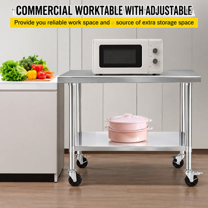 SVOPES 35 x 24 x 33 in Stainless Steel 700LBS Capacity 4 Wheels 3 Level Height Adjustable Kitchen Prep Table Silver SYGZT36X24INDJL01V0 0924