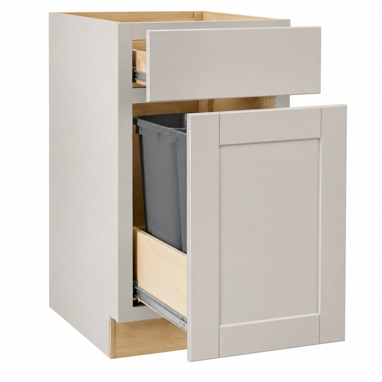 Hampton Bay Shaker 18 in W x 24 in D x 34 5 in H Assembled Double Trash Can Base Kitchen Cabinet in Dove Gray