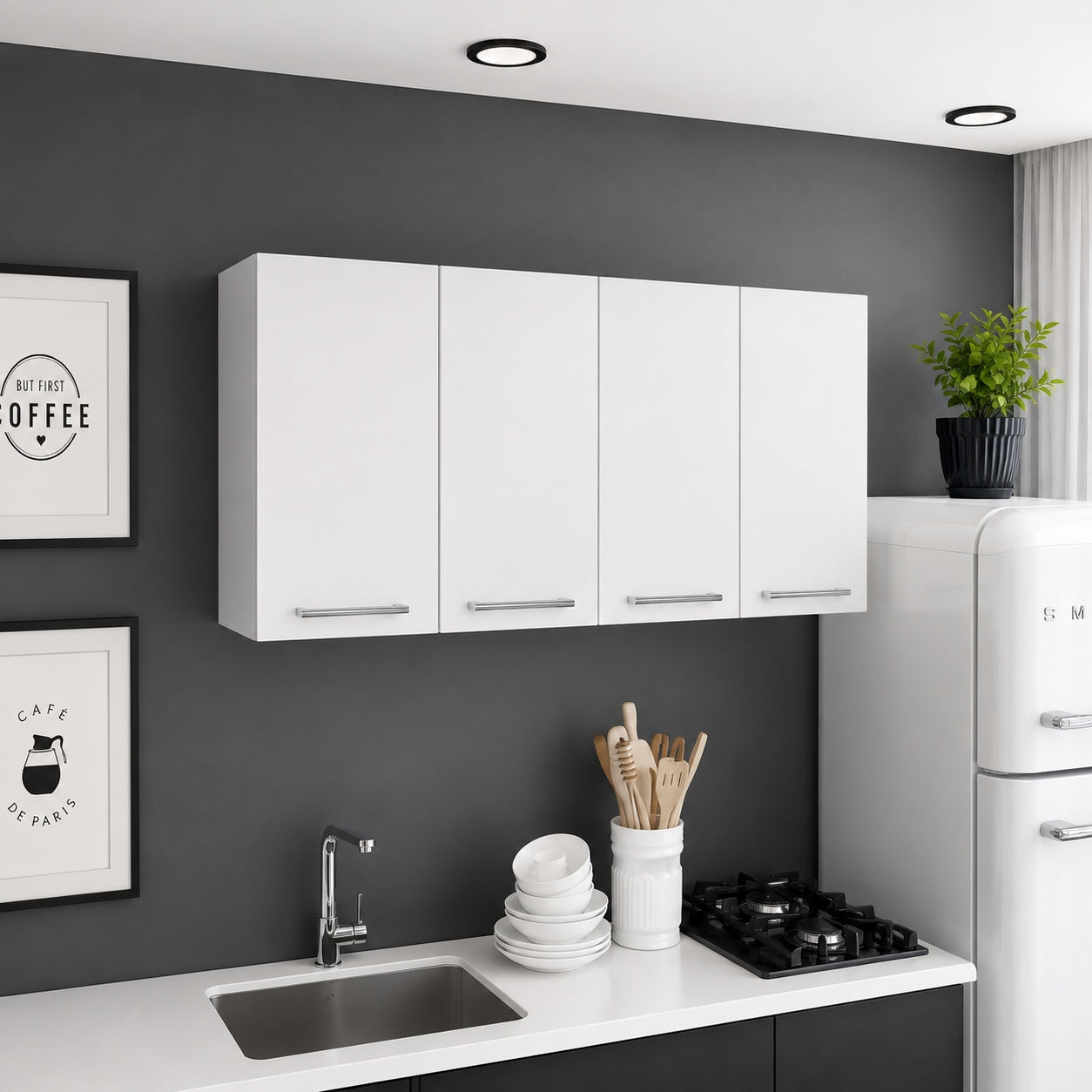 Tahanbath Stockton Rectangle 4 Swing Doors Wall Cabinet in White Z