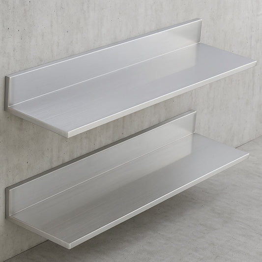8.6 in. x 16 in. Stainless Steel Wall Mounted Shelf, Floating Shelving with Backsplash, 44 lbs. Load Capacity.Silver.
