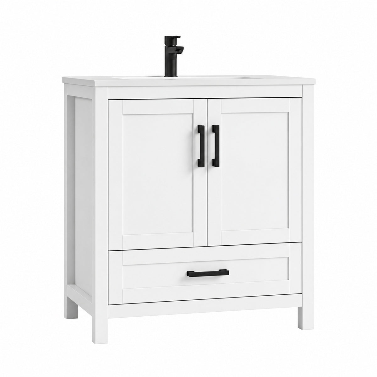 DELUXE DL LIVING Vivi 31 in W Single Sink White Freestanding Bath Vanity with White Engineered Solid Surface Top Unassembled YBV24 22W8AAK