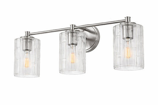 YANSUN 20 in 3 Light Polished Nickel Vanity Light with Clear Seedy Glass Shades Reversible Bathroom Light Fixture