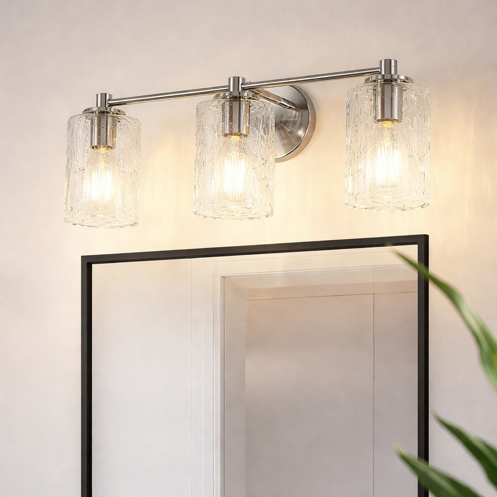 YANSUN 20 in 3 Light Polished Nickel Vanity Light with Clear Seedy Glass Shades Reversible Bathroom Light Fixture