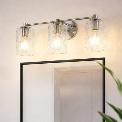 YANSUN 20 in 3 Light Polished Nickel Vanity Light with Clear Seedy Glass Shades Reversible Bathroom Light Fixture