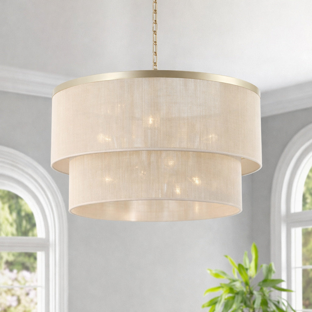 Mlian 23 8 In 6 Light Beige Hand Woven Drum Chandelier