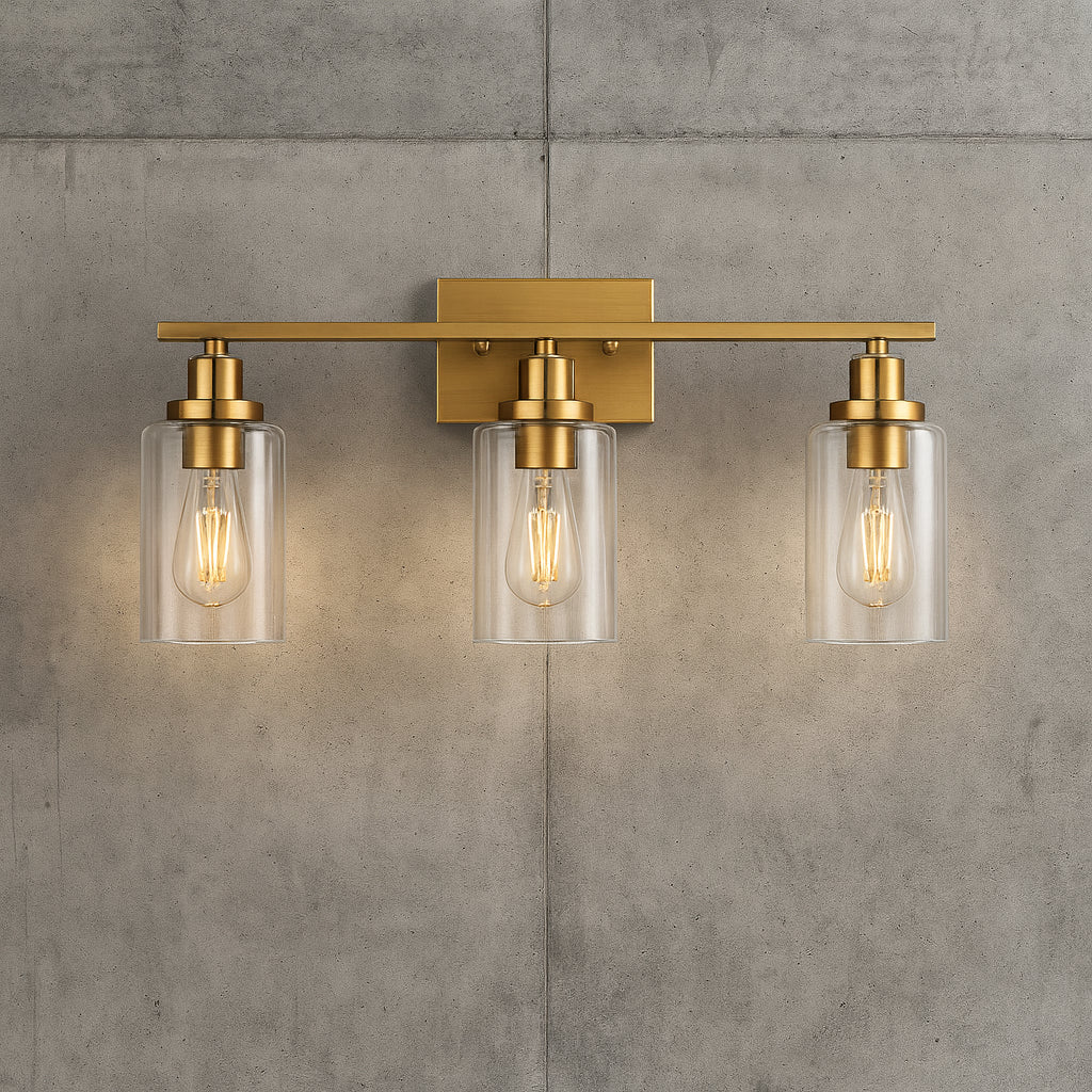 Briignite 24 in. 3-light Brushed Brass Vanity Lamp, Modern Bathroom Fixture with Clear Glass Shade for Powder room Closet Bathroom