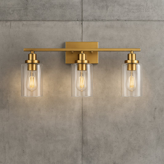 Briignite 24 in. 3-light Brushed Brass Vanity Lamp, Modern Bathroom Fixture with Clear Glass Shade for Powder room Closet Bathroom