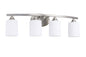 Briignite 28 in. 4-Light Nickel Cylinder Vanity Light for Bathroom Bedroom with Curved Arms and White Glass Shades