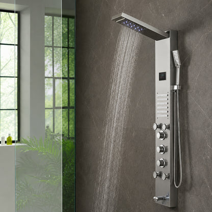 VEVOR Shower Panel System 6 Shower Modes LED and Screen Hydroelectricity 8 Massage Jets Stainless Steel Shower Set FTYS6CS2MSDPTMPHLV9