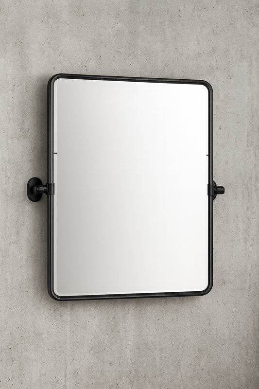 KeonJinn 20 in. W x 24 in. H Rectangular Framed Tilt Wall Bathroom Vanity Mirror in Black Pivot Aluminum Framed Mirror Wall Mount