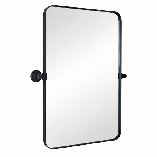 KeonJinn 24 in W x 30 in H Black Mirrors Framed Tilt Mirrors for Bathroom Wall Pivot Bathroom Vanity Mirror Over Sink