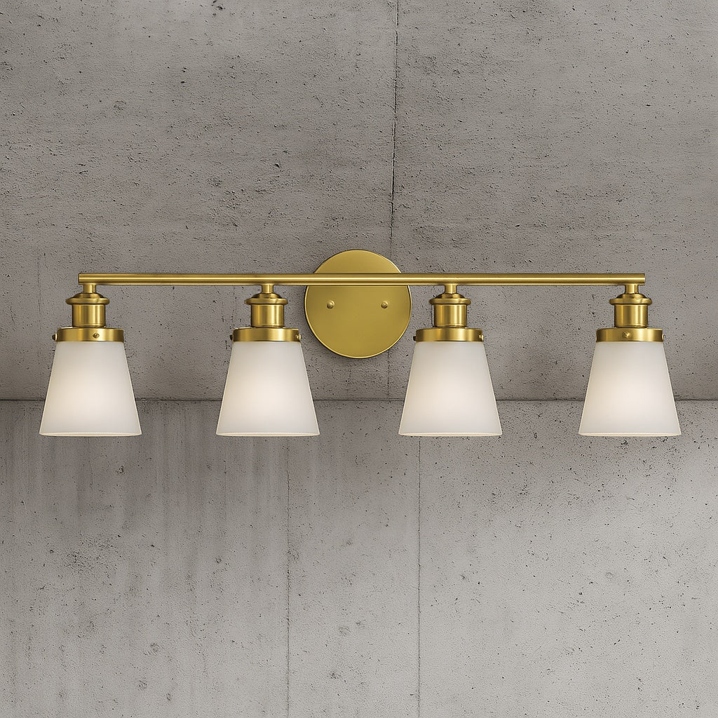 32 in. 4 Light Brushed Gold Modern Vanity Light with Milk White Glass Shade Farmhouse Bathroom Light Fixture Wall Sconce 8206WL 04GD US
