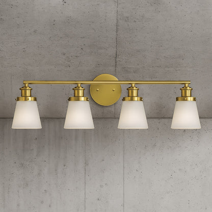32 in. 4 Light Brushed Gold Modern Vanity Light with Milk White Glass Shade Farmhouse Bathroom Light Fixture Wall Sconce 8206WL 04GD US