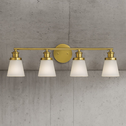 32 in. 4 Light Brushed Gold Modern Vanity Light with Milk White Glass Shade Farmhouse Bathroom Light Fixture Wall Sconce 8206WL 04GD US