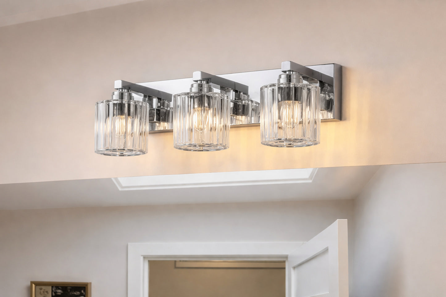 EDISLIVE Orillia 19 7 in 3 Light Chrome Bathroom Vanity Light with Crystal Round Shades