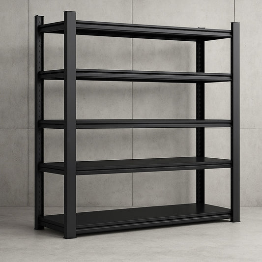 "5-Tier Adjustable Metal Shelves in Black, 2000 lbs. Heavy Duty Storage Shelves, Garage Shelf Industrial Shelving Units"