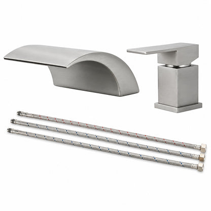 Single Handle Deck Mount Roman Tub Faucet with Waterfall in Brushed Nickel