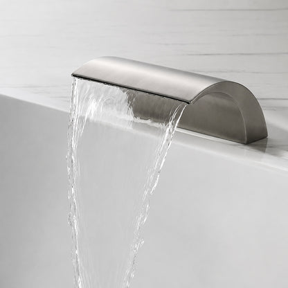 Single Handle Deck Mount Roman Tub Faucet with Waterfall in Brushed Nickel